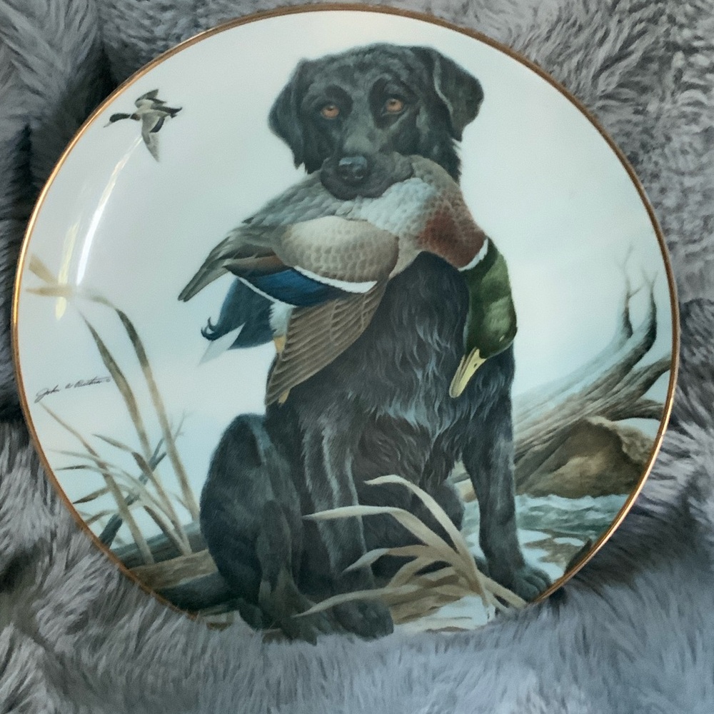 Decorative Dog Plate with Black Labrador Design -